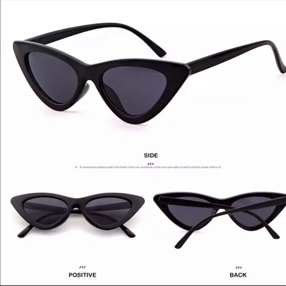 Retro Black Slim Cat Sunglasses - Black - NEW - Picture 3 of 4